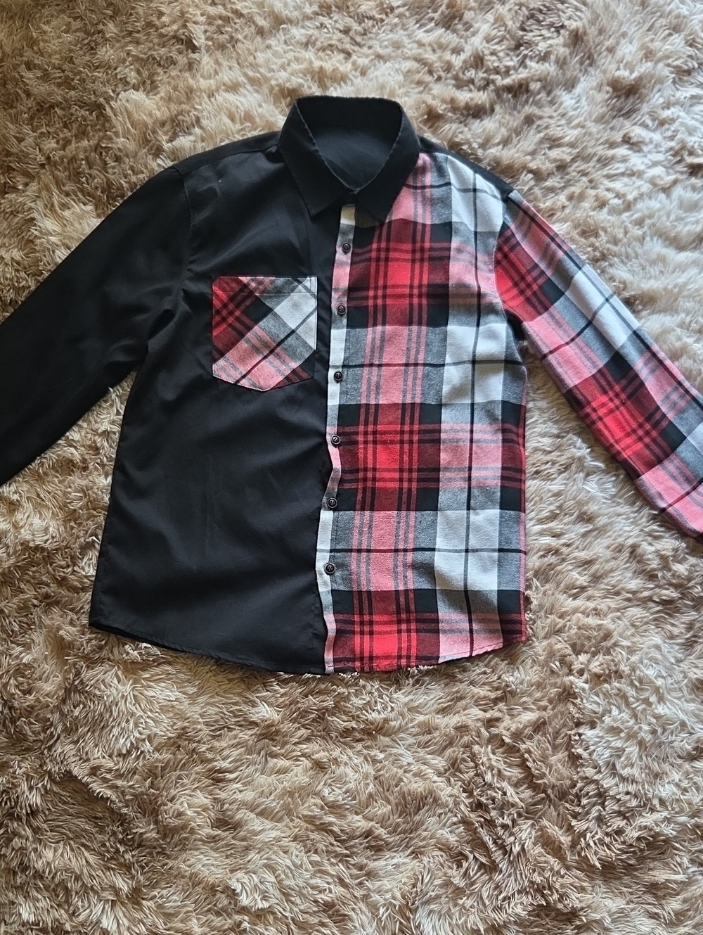 Cider Men's Black & Red Plaid Split Button-Down Shirt